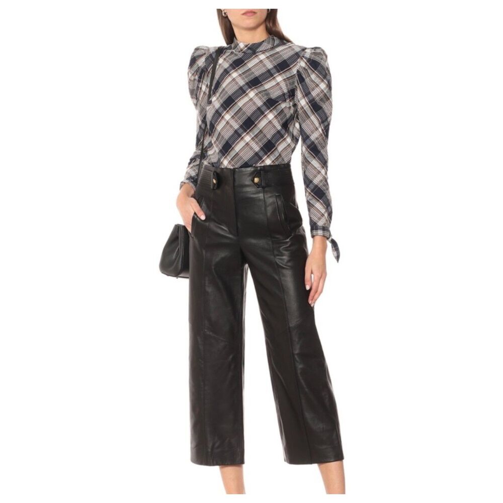 Veronica Beard Agee Lamb Leather Cropped Leather Pants Size 6